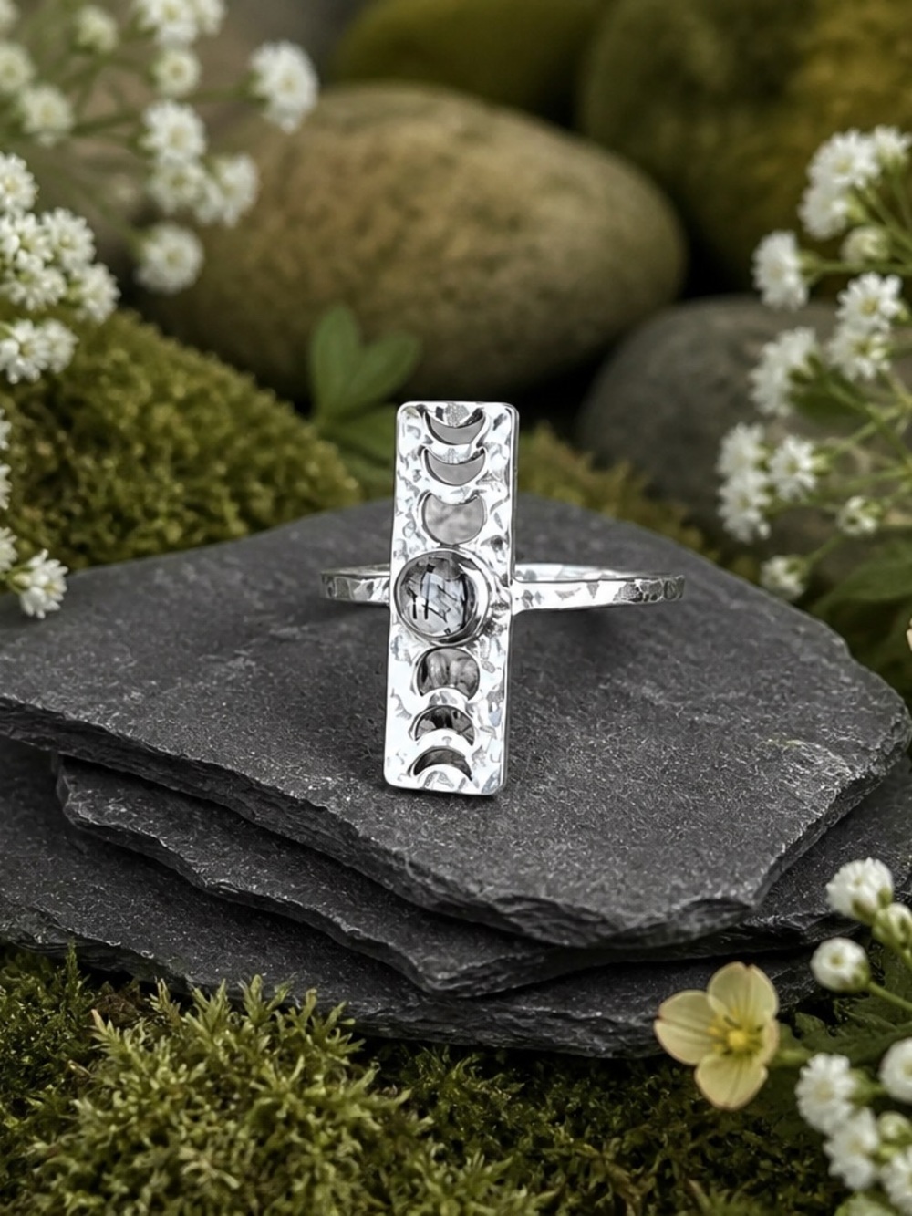 NEW! Phases of the Moon Rutilated Quartz Ring